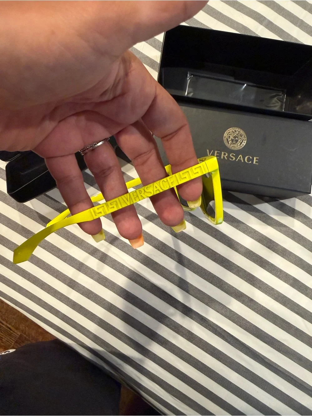 Versace Men’s Neon Yellow Rectangular Sunglasses with Dark Lenses